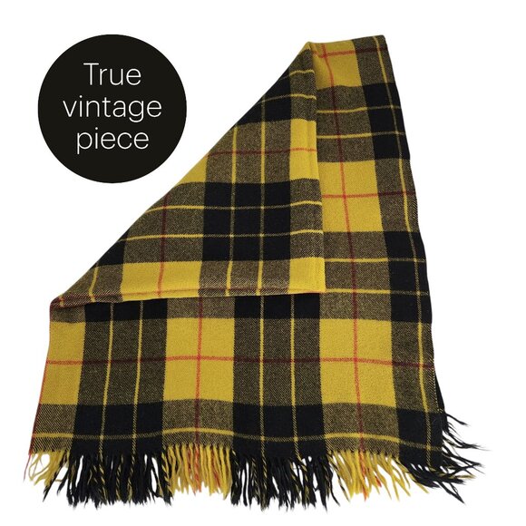 MAC LEOD CLAN TARTAN AYERS – Yellow Black Pure Wool Scottish Throw Blanket 55x64 - Picture 1 of 9